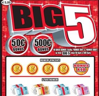 Arriva Big5, nuovo gratta e vinci da 5 euro che ne fa vincere 500mila