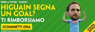 Segna Higuain in Inter-Napoli: Paddy Power rimborsa le scommesse