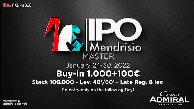 L'IPO Master Mendrisio all'Admiral Casino dal 24 al 30 gennaio 2022