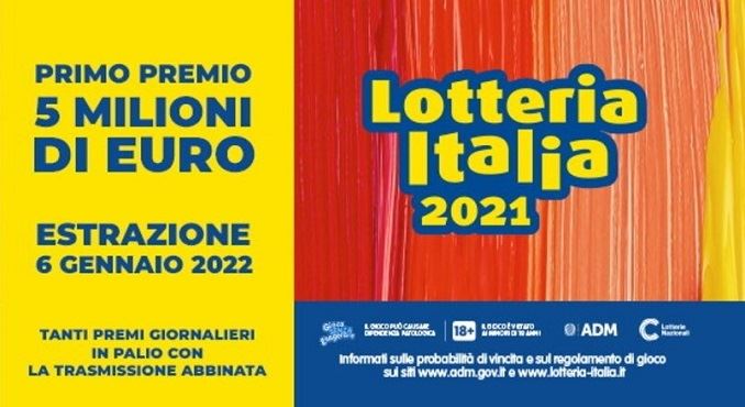 Lotteria Italia: ad oggi venduti oltre 5 milioni di biglietti,+ 43% sul 2020'