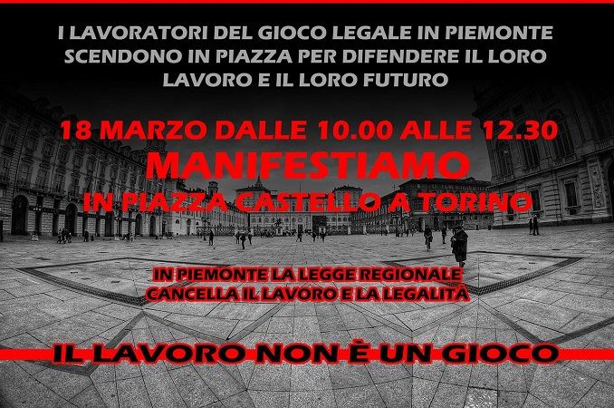 L'ora del Piemonte, lavoratori del gioco in piazza 'per' la modifica della legge del 2016