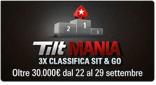Tilt Mania PokerStars.it: triplicate le classifiche settimanali dei sit and go